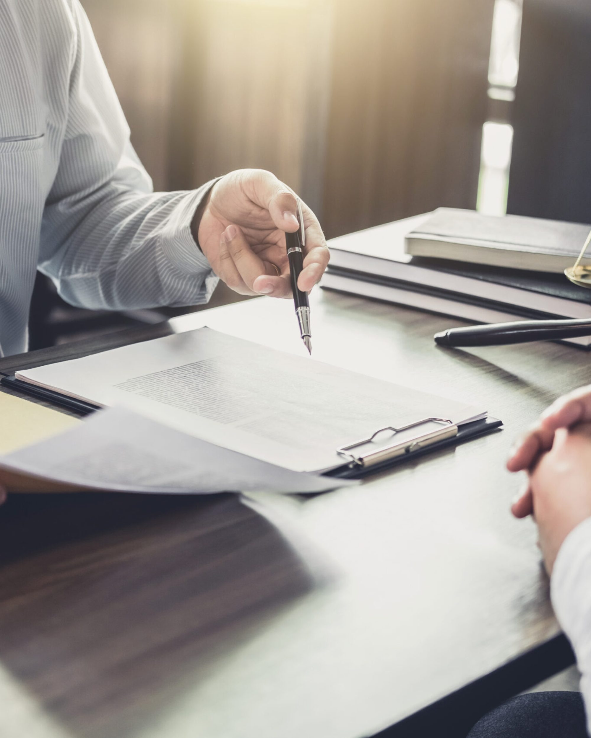 Customer service good cooperation, Consultation between a Businessman and Male lawyer or judge consult having team meeting with client, Law and Legal services concept.